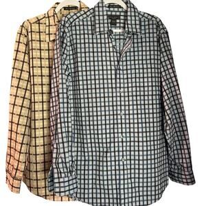 W.H. Belk Sportswear Lot of 2 Long Sleeve LG Button Down Shirt Brown Blue Plaid